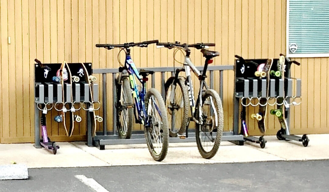 skateboard scooter and bike rack